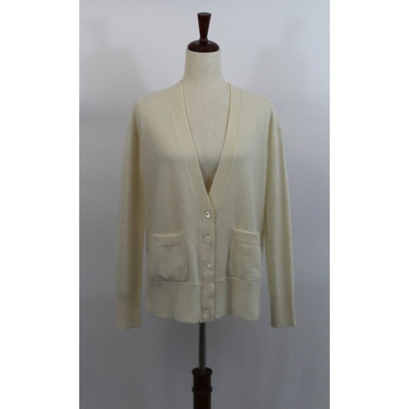BRAZEAU TRICOT Sz 1 XS Ivory Cream 100% Cashmere Park Cardigan Sweater NWT - Picture 8 of 8